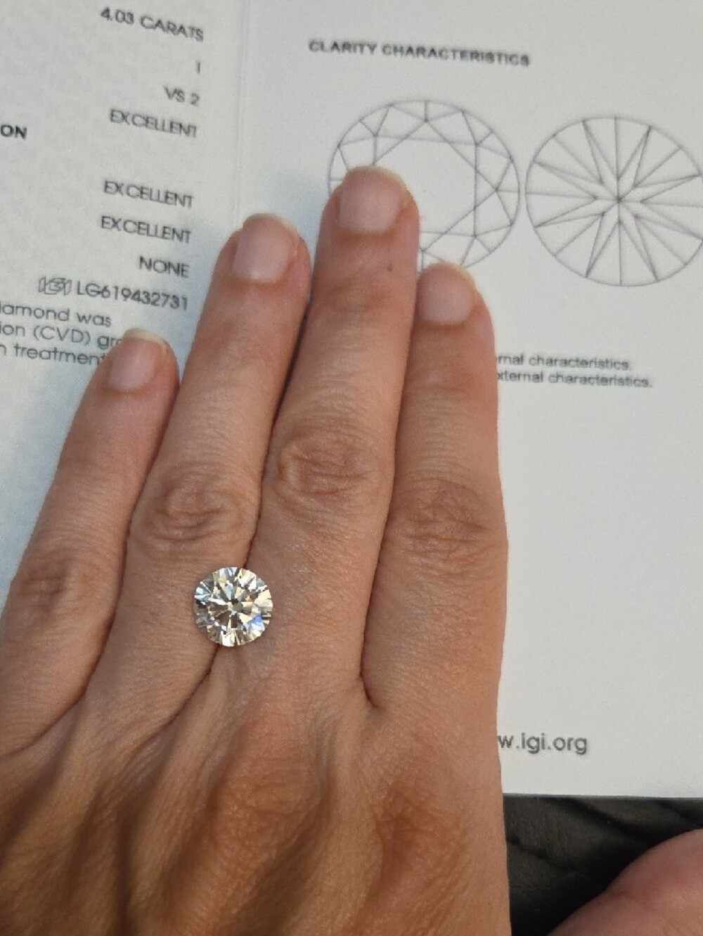 Loose Round Brilliant Cut Lab Diamond  4.03 I Color VS2 Clarity IGI Certificate - Picture 9 of 15